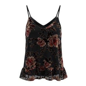 🪷Vintage Whimsigoth Velvet Floral Burnout Flutter Hem Camisole, Size Medium